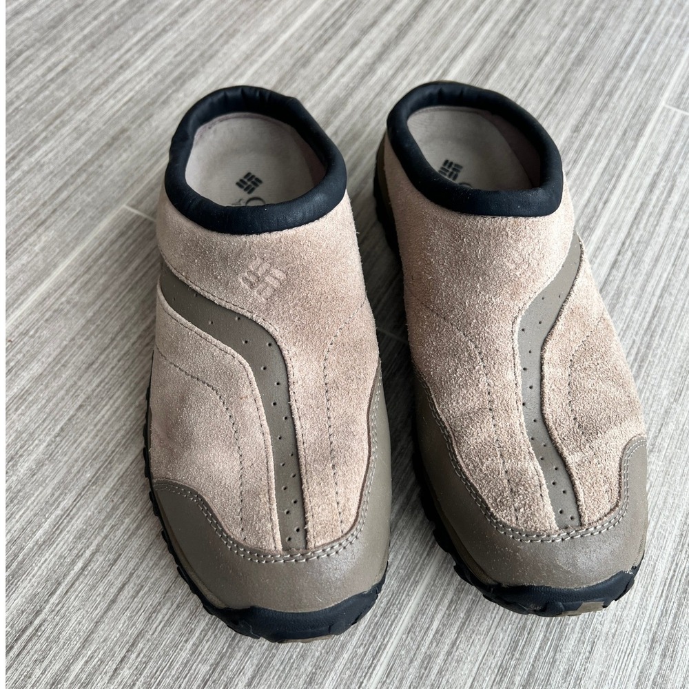 Columbia Suede Slip On Mules Womens 7 Tan Outdoor Clogs Trail Comfort Shoes - Picture 2 of 9